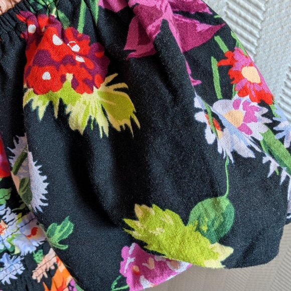H&M Floral Smocked Off the Shoulder Dress Size small Tropical Vacation Resort - Picture 9 of 14